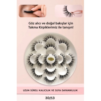 İpek Takma Kirpik 7 Çift 3D-13 Uzun Yoğun Görünüm News Sfey 997516