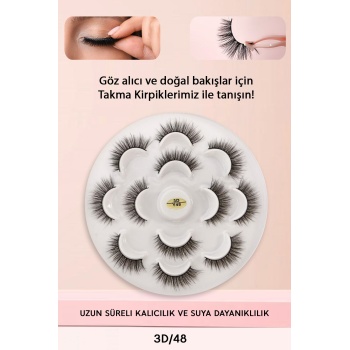 7 Çift Doğal İpek Takma Kirpik 3D 48 Hacimli Sdgnh 1038993