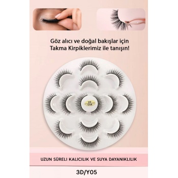 7 Çift Doğal İpek Takma Kirpik 3D Y- 05 Yoğun Hacimli