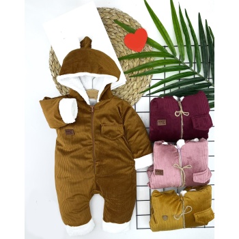 3-6-9-12 Ay Fermuar Kapamalı Kadife Kumaş İçi Tüylü Kız Erkek Bebek Tulumu