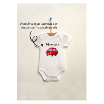 İsme Özel İsimli Baskılı %100 Pamuklu Çıtçıtlı Bebek Body Zıbın Atlet Tulum