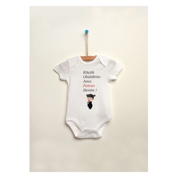 Küçük Olabilirim Ama Patron Benim Baskılı %100 Pamuklu Çıtçıtlı Bebek Body Zıbın Atlet Tulum