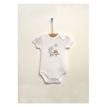 Ayıcık Bear Ay Yıldız Baskılı %100 Pamuklu Çıtçıtlı Bebek Body Zıbın Atlet Tulum