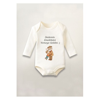 Emekli Dede Baskılı Pamuklu Uzun Kollu Çıtçıtlı Bebek Body Zıbın Atlet Tulum