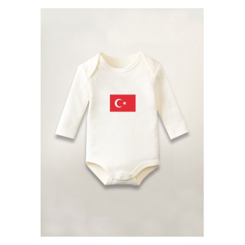 Türkiye Türk Bayrağı Baskılı Pamuklu Uzun Kollu Çıtçıtlı Bebek Body Zıbın Atlet Tulum