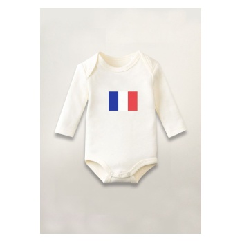 Fransa Bayrağı Baskılı Pamuklu Uzun Kollu Çıtçıtlı Bebek Body Zıbın Atlet Tulum