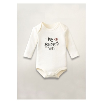 My Süper Dad Baba Baskılı Pamuklu Uzun Kollu Çıtçıtlı Bebek Body Zıbın Atlet Tulum