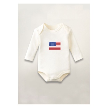 Amerika Bayrağı Baskılı Pamuklu Uzun Kollu Çıtçıtlı Bebek Body Zıbın Atlet Tulum