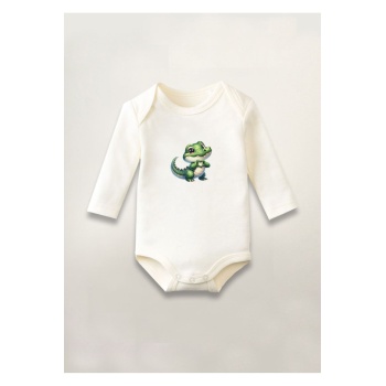 Timsah Baskılı Pamuklu Uzun Kollu Çıtçıtlı Bebek Body Zıbın Atlet Tulum