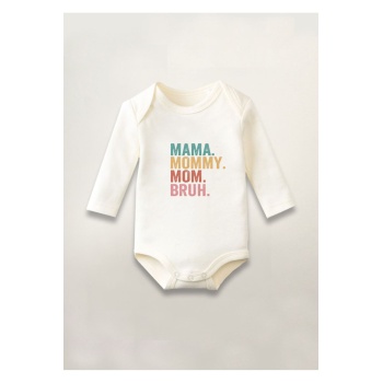 Mom Mama Bruh Baskılı Pamuklu Uzun Kollu Çıtçıtlı Bebek Body Zıbın Atlet Tulum