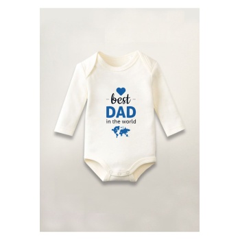 Best Dad In The World Baskılı Pamuklu Uzun Kollu Çıtçıtlı Bebek Body Zıbın Atlet Tulum