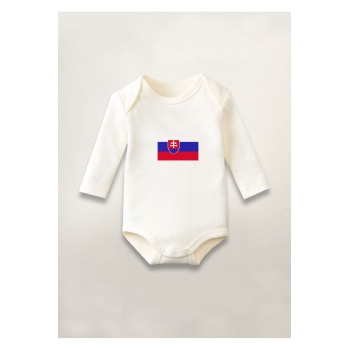 Slovakya Ülke Bayrağı Baskılı Pamuklu Uzun Kollu Çıtçıtlı Bebek Body Zıbın Atlet Tulum