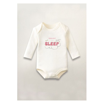 Good Night İyi Geceler Baskılı Pamuklu Uzun Kollu Çıtçıtlı Bebek Body Zıbın Atlet Tulum
