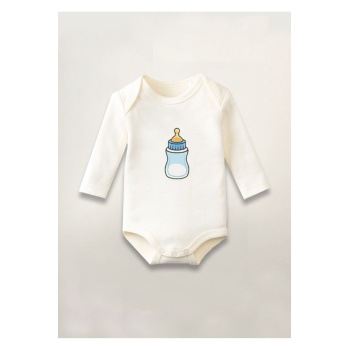 Biberon Baskılı Pamuklu Uzun Kollu Çıtçıtlı Bebek Body Zıbın Atlet Tulum