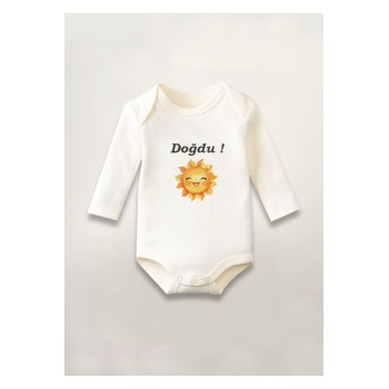 Doğdu Güneşim Baskılı Pamuklu Uzun Kollu Çıtçıtlı Bebek Body Zıbın Atlet Tulum