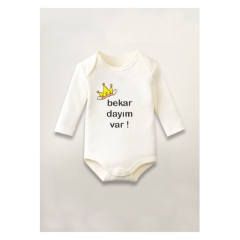 Bekar Dayım Var Baskılı Pamuklu Uzun Kollu Çıtçıtlı Bebek Body Zıbın Atlet Tulum
