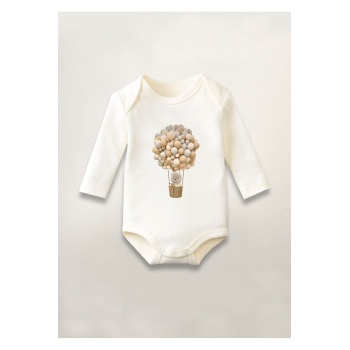 Ayıcık Baskılı Pamuklu Uzun Kollu Çıtçıtlı Bebek Body Zıbın Atlet Tulum