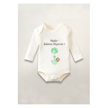 Müjde Babanne Oluyorsun Baskılı Pamuklu Uzun Kollu Çıtçıtlı Bebek Body Zıbın Atlet Tulum