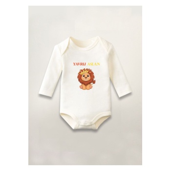 Yavru Aslan Baskılı Pamuklu Uzun Kollu Çıtçıtlı Bebek Body Zıbın Atlet Tulum