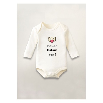 Bekar Halam Var Baskılı Pamuklu Uzun Kollu Çıtçıtlı Bebek Body Zıbın Atlet Tulum