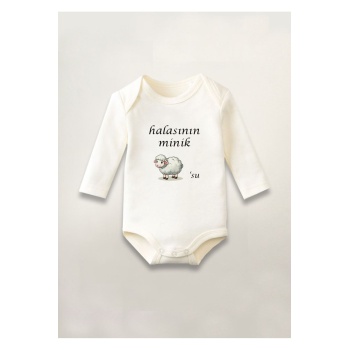 Halasının Minik Kuzusu Baskılı Pamuklu Uzun Kollu Çıtçıtlı Bebek Body Zıbın Atlet Tulum