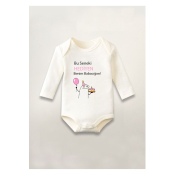 Bu Seneki Hediyen Benim Baskılı Pamuklu Uzun Kollu Çıtçıtlı Bebek Body Zıbın Atlet Tulum