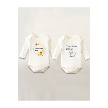 Teyze Baskılı 2li Pamuklu Uzun Kollu Çıtçıtlı Bebek Body Zıbın Atlet Tulum