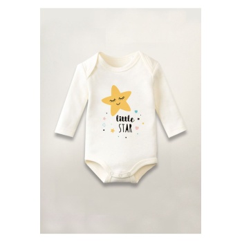 Little Star Baskılı Pamuklu Uzun Kollu Çıtçıtlı Bebek Body Zıbın Atlet Tulum