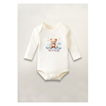 Sevimli Ayıcık Baskılı Pamuklu Uzun Kollu Çıtçıtlı Bebek Body Zıbın Atlet Tulum