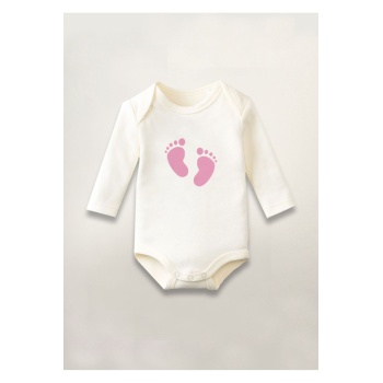 Kız Cinsiyet Partisi Ayak Izi Baskılı Pamuklu Uzun Kollu Çıtçıtlı Bebek Body Zıbın Atlet Tulum