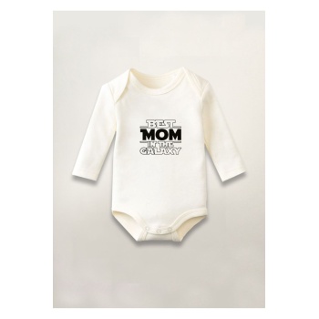 Best Mom İn The Galaxy Baskılı Pamuklu Uzun Kollu Çıtçıtlı Bebek Body Zıbın Atlet Tulum