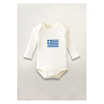 Yunanistan Bayrağı Baskılı Pamuklu Uzun Kollu Çıtçıtlı Bebek Body Zıbın Atlet Tulum