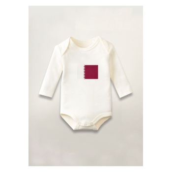 Katar Bayrağı Baskılı Pamuklu Uzun Kollu Çıtçıtlı Bebek Body Zıbın Atlet Tulum
