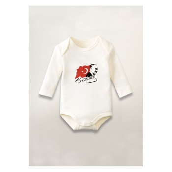 Türk Bayrağı Atatürk Baskılı Pamuklu Uzun Kollu Çıtçıtlı Bebek Body Zıbın Atlet Tulum