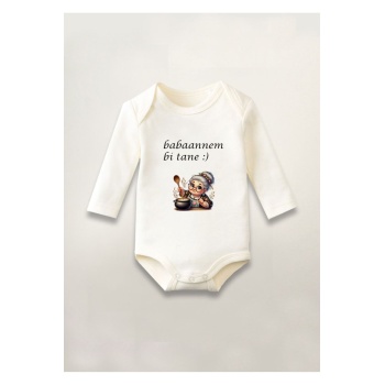 Babaannem Bi tane Baskılı Pamuklu Uzun Kollu Çıtçıtlı Bebek Body Zıbın Atlet Tulum