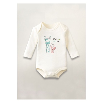 Have Nice Day Zürafalar Baskılı Pamuklu Uzun Kollu Çıtçıtlı Bebek Body Zıbın Atlet Tulum