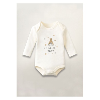 Hello Baby Baskılı Pamuklu Uzun Kollu Çıtçıtlı Bebek Body Zıbın Atlet Tulum