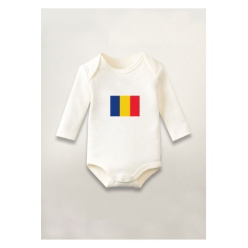 Romanya Bayrağı Baskılı Pamuklu Uzun Kollu Çıtçıtlı Bebek Body Zıbın Atlet Tulum
