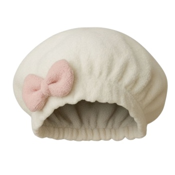 Saç Kurulama Banyo Duş Bonesi – %100 Pamuk , Fiyonklu Beyaz