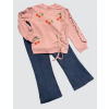 4-5-6 Yaş Kot Pantolonlu Kiraz Desenli Penye Sweat Uzun Kollu 2li Kız Çocuk Takımı