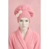 Saç Kurulama Banyo Duş Bonesi – %100 Pamuk , Fiyonklu Pembe