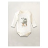 Sevimli 3 Kedi Cat Baskılı Pamuklu Uzun Kollu Çıtçıtlı Bebek Body Zıbın Atlet Tulum