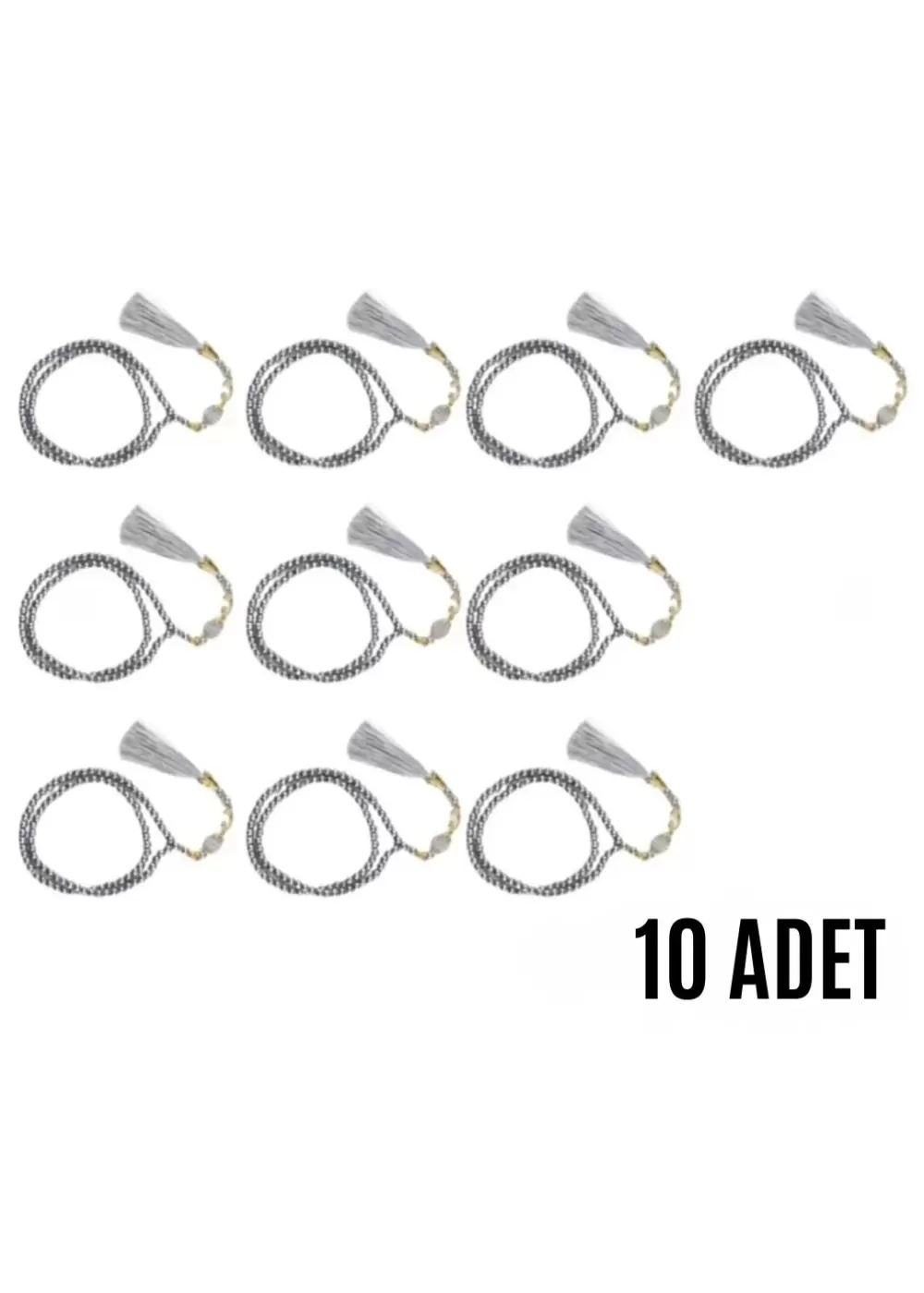 Namaz Tesbihi Vavlı 99lu Cam İncili İsmi Azam Dua Kartı ile Gri Renk Hediyelik 10 Adet