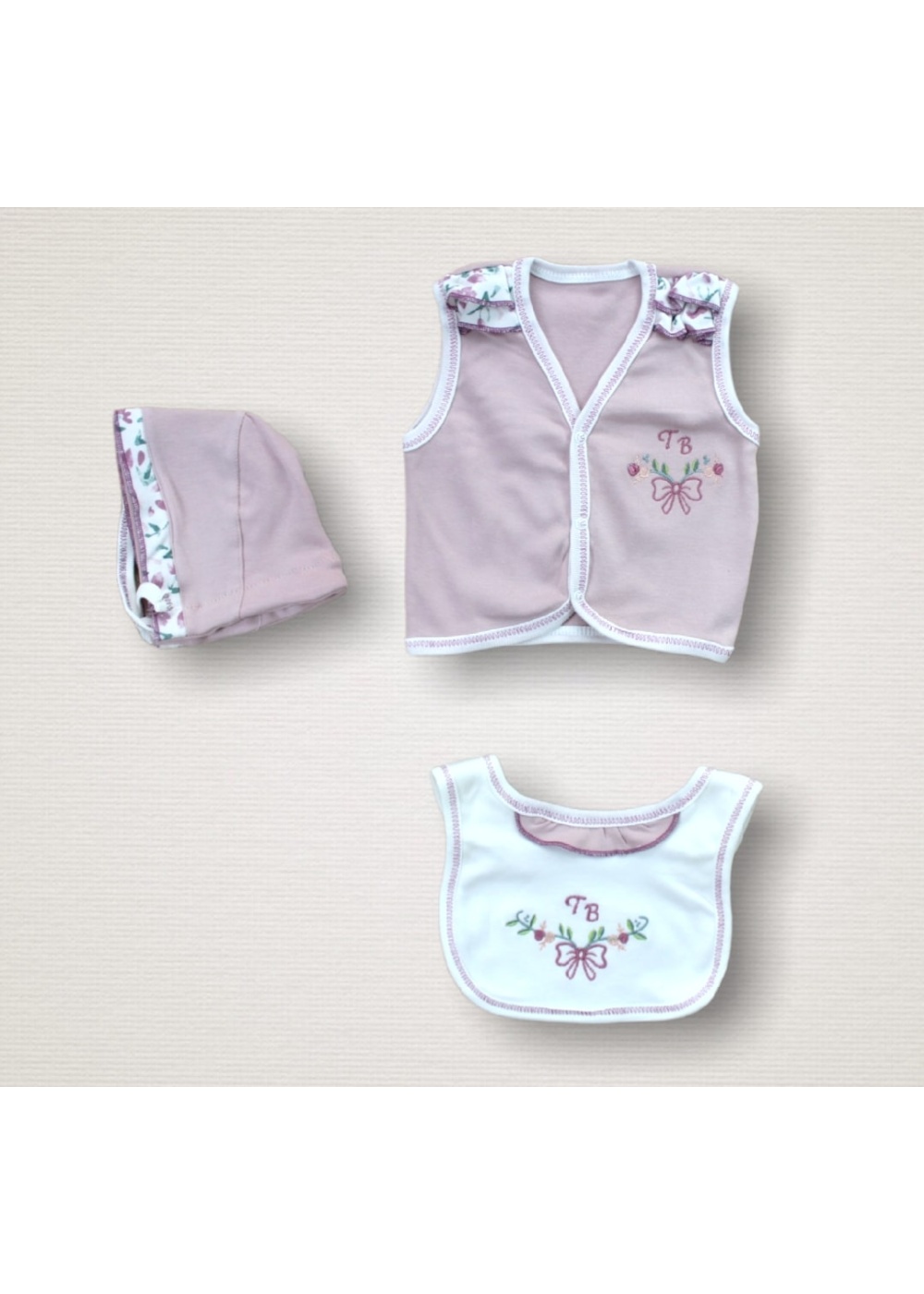 Bahar Çiçekleri Nakışlı %100 Cotton Antibakteriyel 10lu Zıbın Takımı Hastane Çıkışı