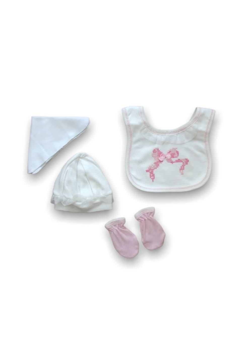 Kanaviçe Nakışlı %100 Cotton Antibakteriyel 5li Zıbın Takımı Hastane Çıkışı