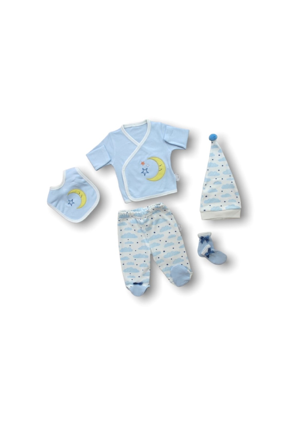 Ay Dedem Nakışlı %100 Cotton Antibakteriyel 5li Zıbın Takımı Hastane Çıkışı