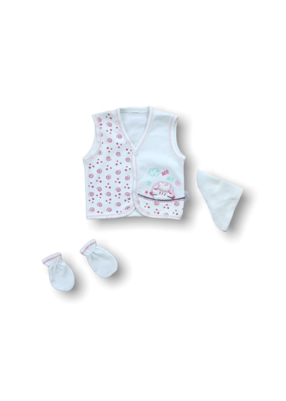 Kuzucuk Nakışlı %100 Cotton Antibakteriyel 5li Zıbın Takımı Hastane Çıkışı