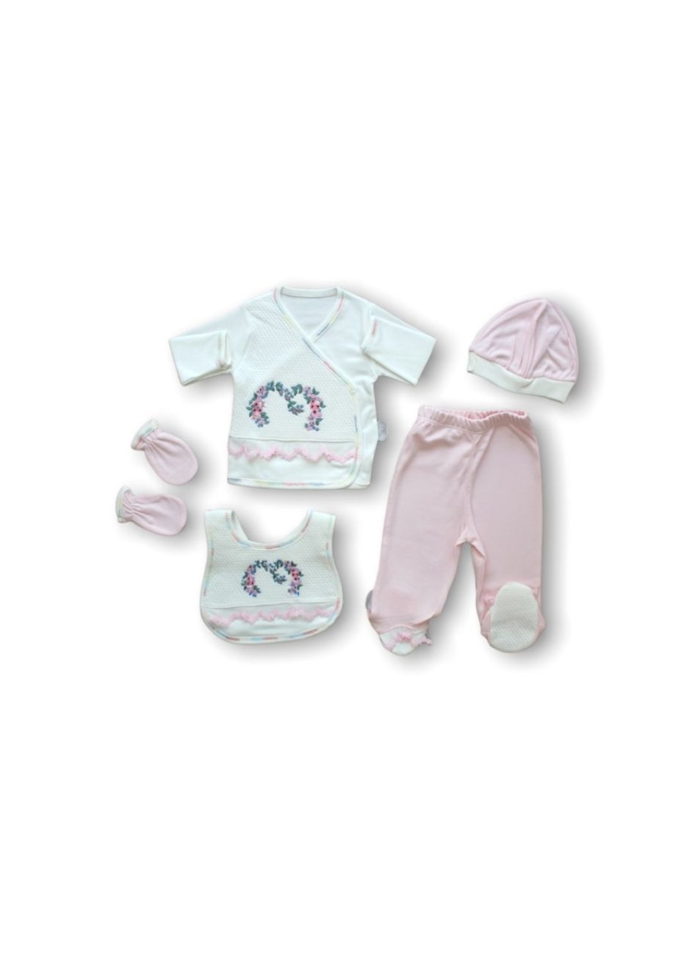 Anadolunun Kalbi Nakışlı %100 Cotton Antibakteriyel 5li Zıbın Takımı Hastane Çıkışı