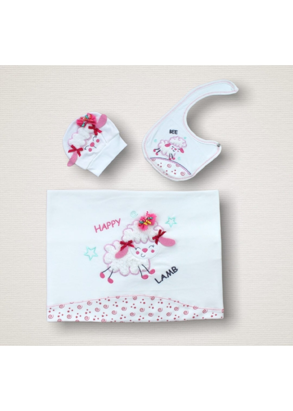 Kıvırcık Kuzu Nakışlı %100 Cotton Antibakteriyel 10lu Zıbın Takımı Hastane Çıkışı