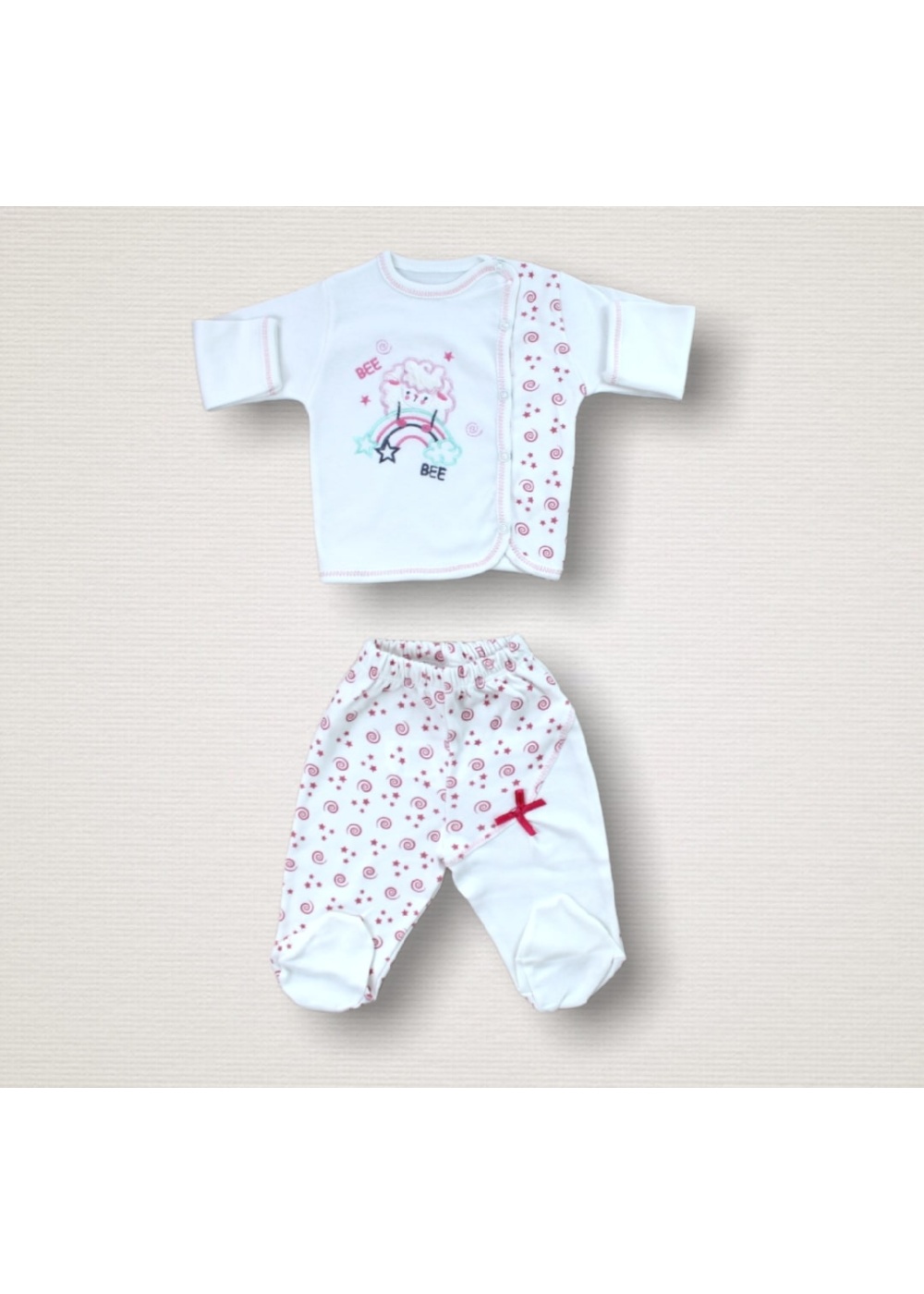 Kıvırcık Kuzu Nakışlı %100 Cotton Antibakteriyel 10lu Zıbın Takımı Hastane Çıkışı